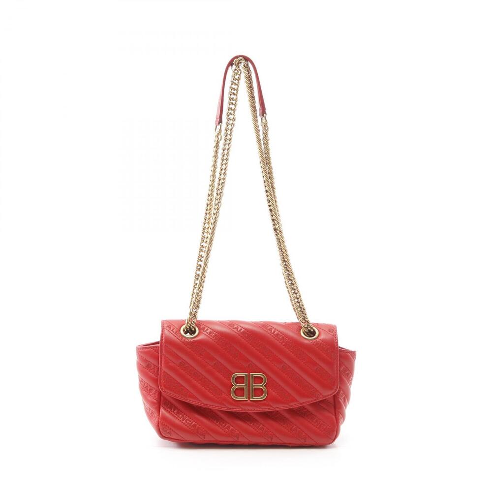 Balenciaga logo shoulder bag leather red